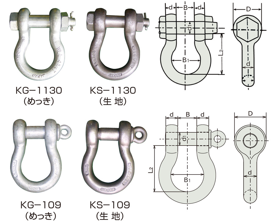 大特価放出！ コンドーテック 軽量シャックル 70mm RS-50 使用荷重50.0tf ボルトナット式 ケイクル